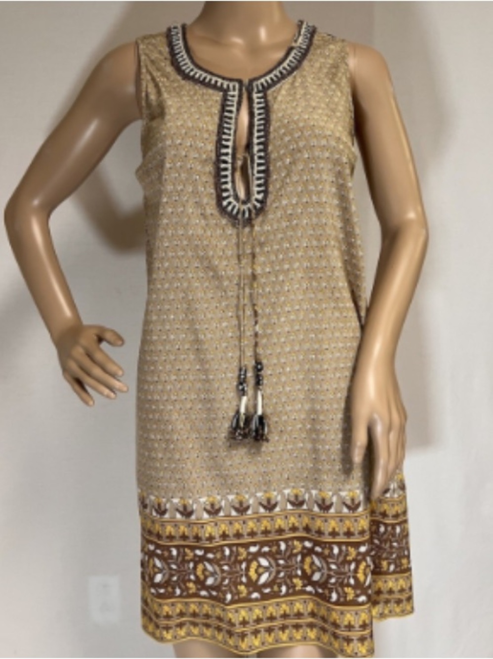 Calypso St. Barth Beaded Silk Shift Dress W/Tassel Medium